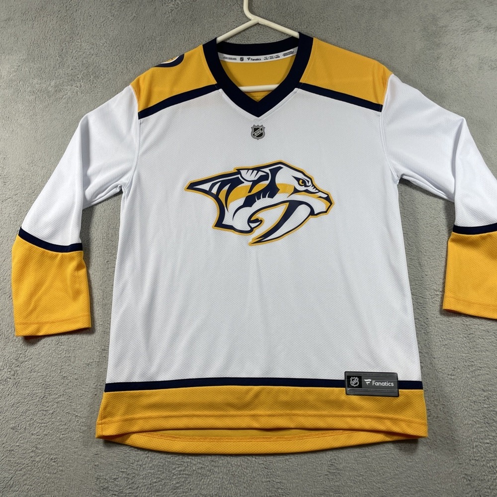 Fanatics Nashville Predators Hockey Shirt Jersey Youth L/XL White Yellow READ